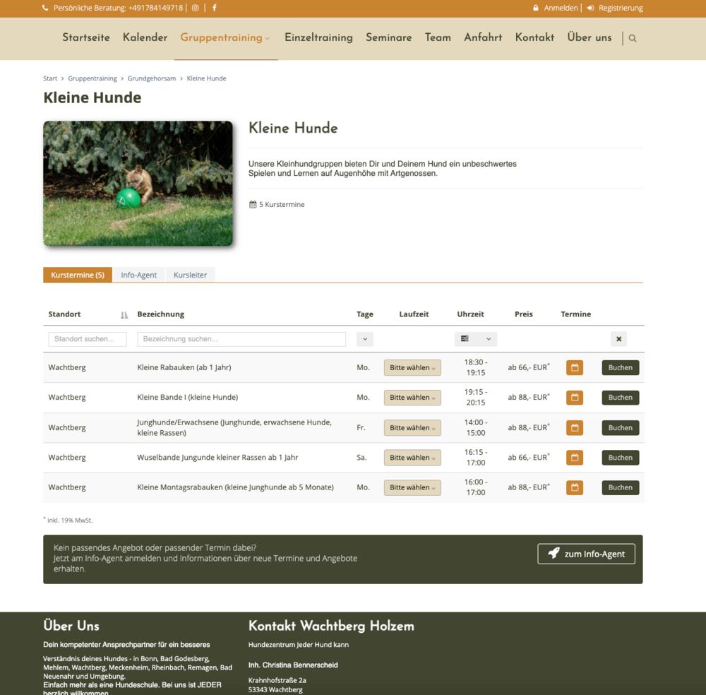 Kursbuchung Screenshot mit Kutego