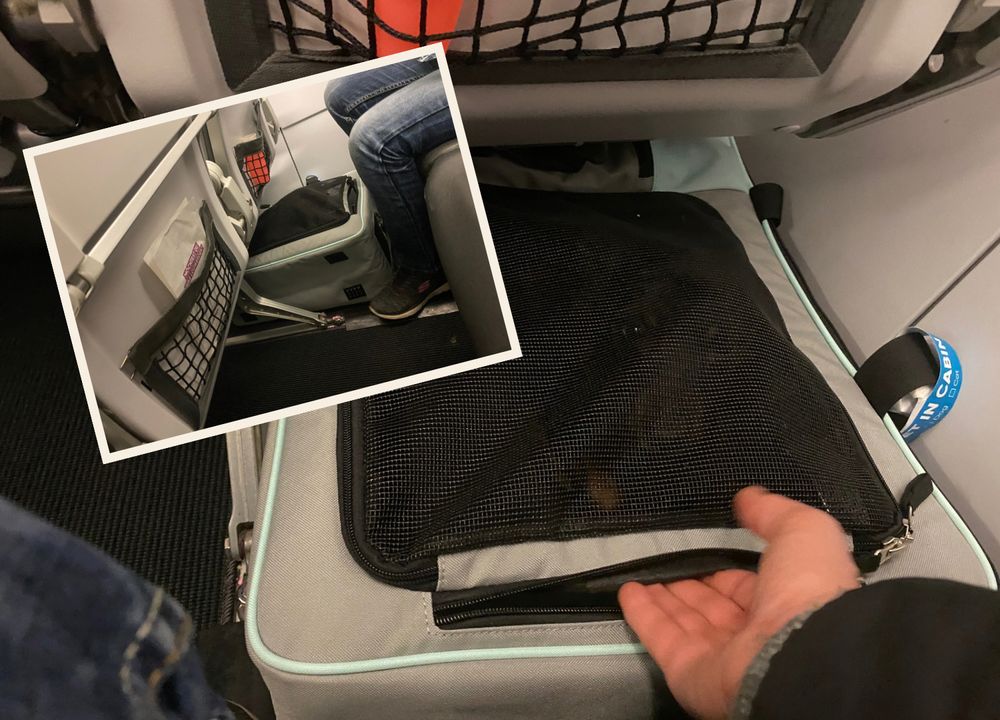 zwei Bilder der Annitano Tasche im Einsatz im Flugzeug