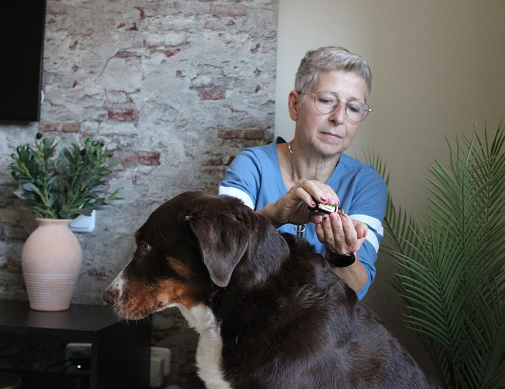 Birgit schmidt mit Hund und Aromatherapie