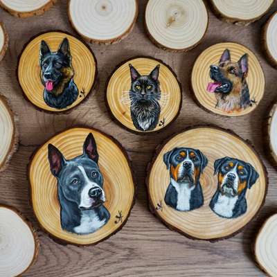 %{de_profession_title}-Tierporträt auf einer Holzscheibe-Bild