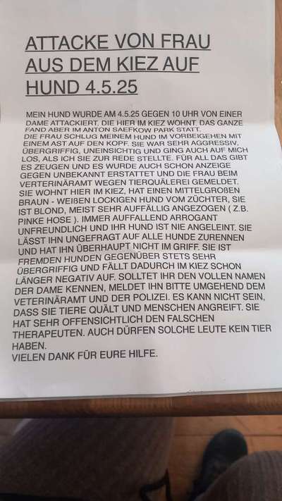 Giftköder-Aggressive Frau schlägt Hunde mit Stock-Bild