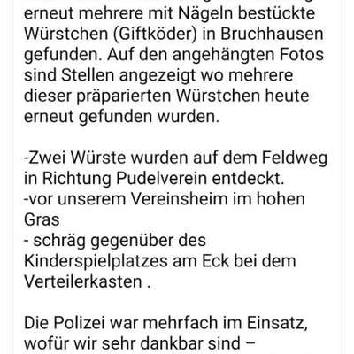 Giftköder-Erneut Wurst mit Nägel-Bild