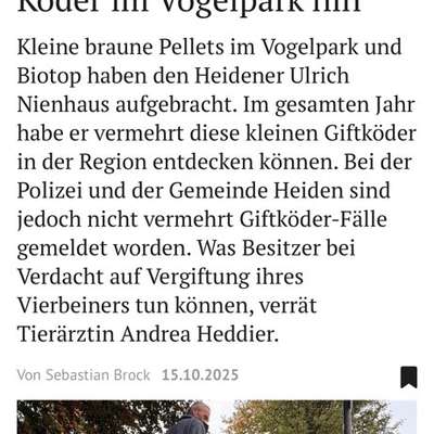 Giftköder-Giftköder Meldung Biotop & Vogelpark-Bild