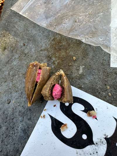 Giftköder-Hundeleckerlies gefüllt mit pinkem Etwas-Bild