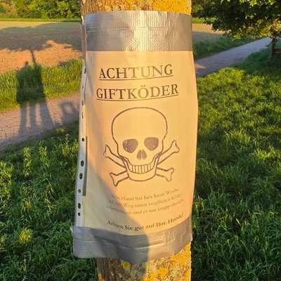 Giftköder-Schild mit Warnung vor Köder-Bild