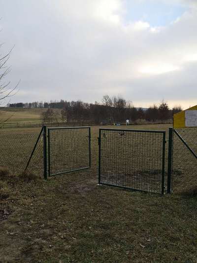 Hundeauslaufgebiet-Eingezäunter Hundeplatz-Bild