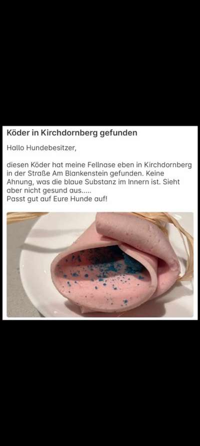 Giftköder-Fleischwurst mit blauer Substanz-Bild