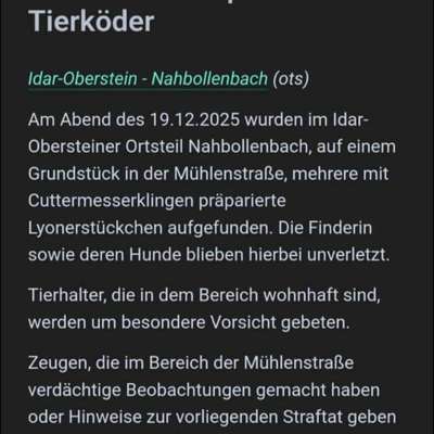 Giftköder-Fleischwurst mit Messerklingen-Bild