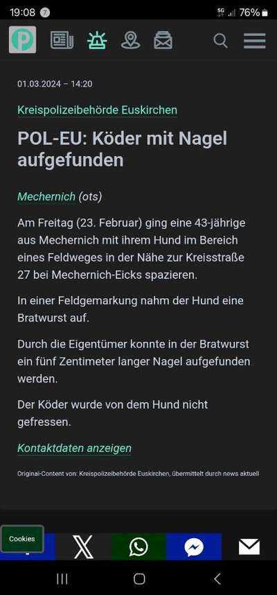 Giftköder-Bratwurst mit Nagel-Bild