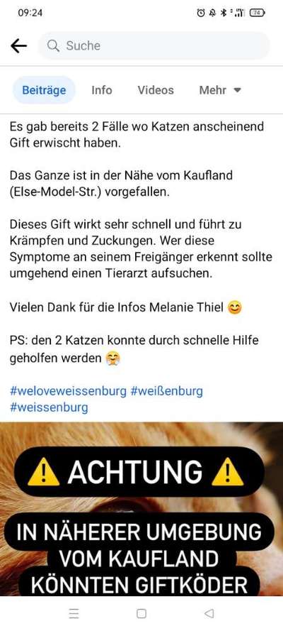 Giftköder-Giftködermeldung über Facebook-Bild