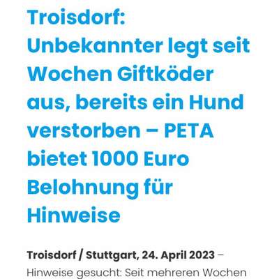 Giftköder-Warnung auch von PETA-Bild
