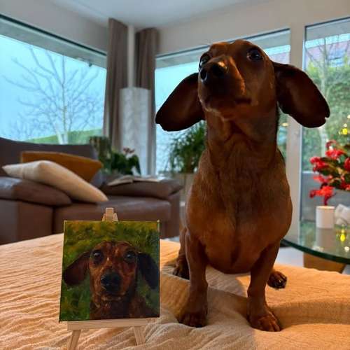 Hundeauslaufgebiet-Hundeporträt handgemalt nach Foto in Öl-Bild
