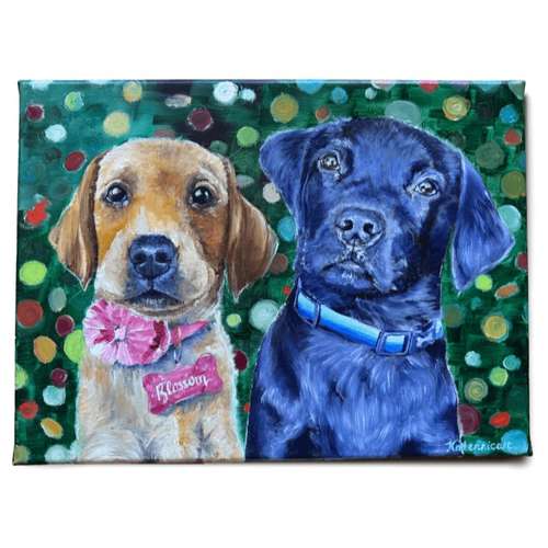Hundeauslaufgebiet-Hundeporträt handgemalt nach Foto in Öl-Bild