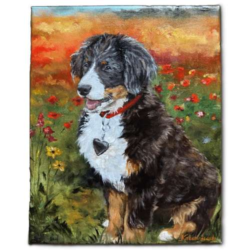 Hundeauslaufgebiet-Hundeporträt handgemalt nach Foto in Öl-Bild