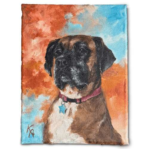 Hundeauslaufgebiet-Hundeporträt handgemalt nach Foto in Öl-Bild