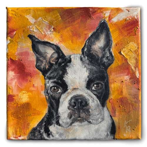 Hundeauslaufgebiet-Hundeporträt handgemalt nach Foto in Öl-Bild