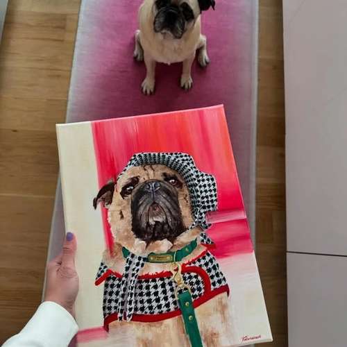 Hundeauslaufgebiet-Hundeporträt handgemalt nach Foto in Öl-Bild