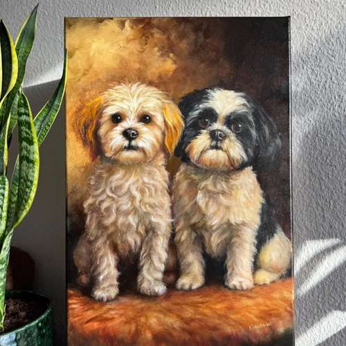 Hundeauslaufgebiet-Hundeporträt handgemalt nach Foto in Öl-Bild
