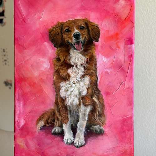 Hundeauslaufgebiet-Hundeporträt handgemalt nach Foto in Öl-Bild