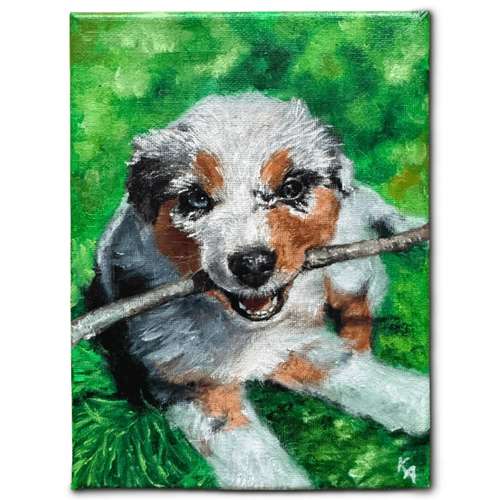 Hundeauslaufgebiet-Hundeporträt handgemalt nach Foto in Öl-Bild