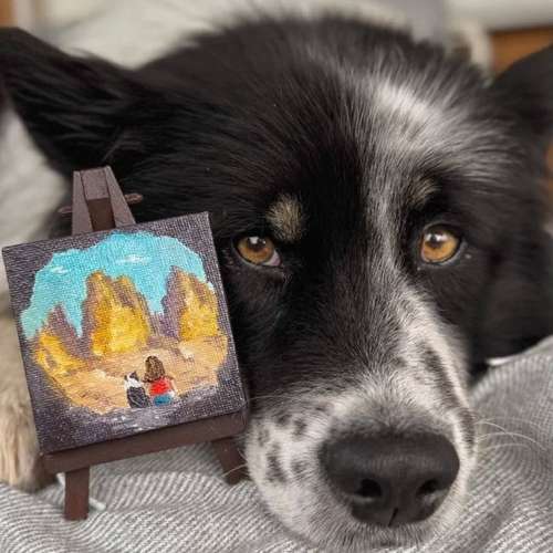 Hundeauslaufgebiet-Hundeporträt handgemalt nach Foto in Öl-Bild