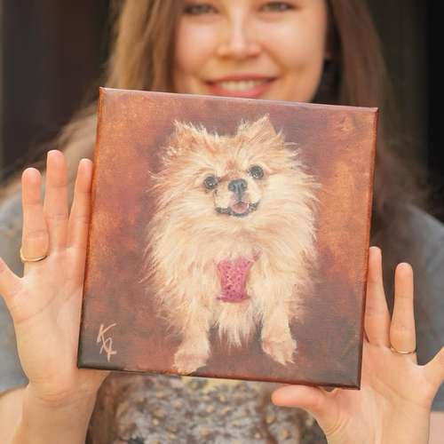 Hundeauslaufgebiet-Hundeporträt handgemalt nach Foto in Öl-Bild