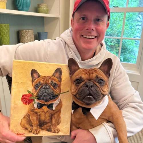 Hundeauslaufgebiet-Hundeporträt handgemalt nach Foto in Öl-Bild
