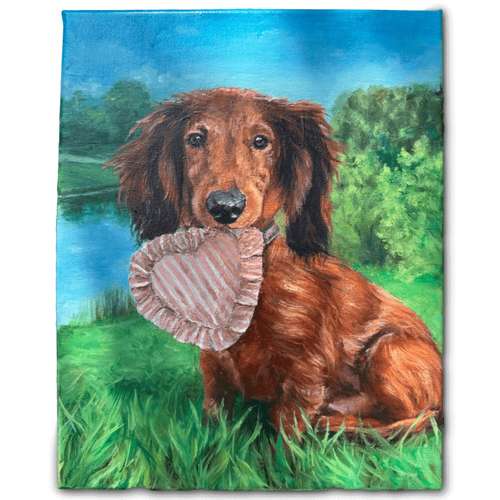 Hundeauslaufgebiet-Hundeporträt handgemalt nach Foto in Öl-Bild