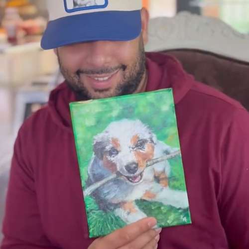Hundeauslaufgebiet-Hundeporträt handgemalt nach Foto in Öl-Bild