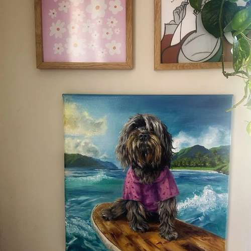Hundeauslaufgebiet-Hundeporträt handgemalt nach Foto in Öl-Bild