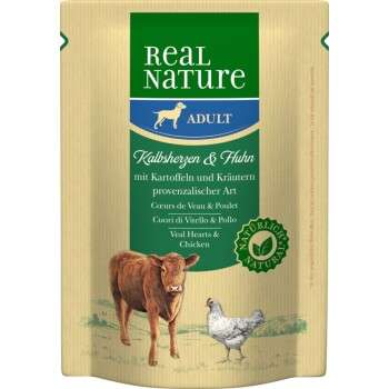 tests-REAL NATURE Adult Pouches Kalbsherzen & Huhn-Bild