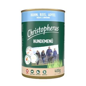 tests-Christopherus Hundemenü Junior mit Huhn, Reis, Apfel-Bild