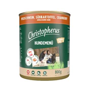 tests-Christopherus Hundemenü mit Wildschwein, Süßkartoffel, Cranberry-Bild