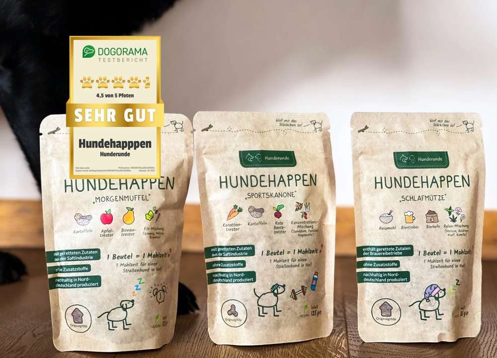 tests-Hunderunde Hundehappen Erfahrung - Dogorama testet vegane Hundeleckerlis-Bild