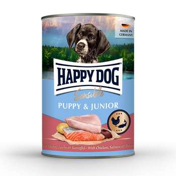 tests-Happy Dog Sensible Puppy Huhn, Lachs & Kartoffel Dose-Bild