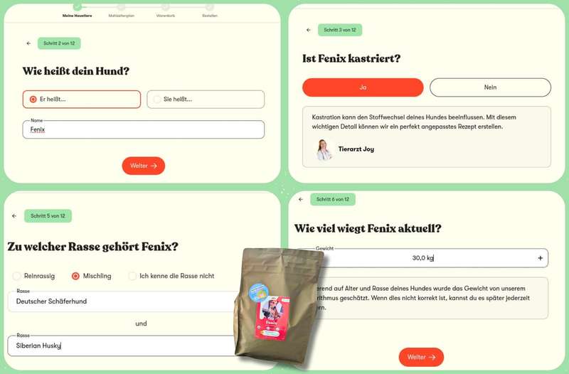 Collage aus Bestellprozess bei Just Russel