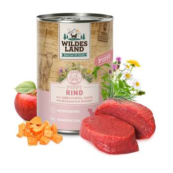 tests-Wildes Land Rind mit Süßkartoffel, Apfel und Wildkräutern | Classic Puppy-Bild