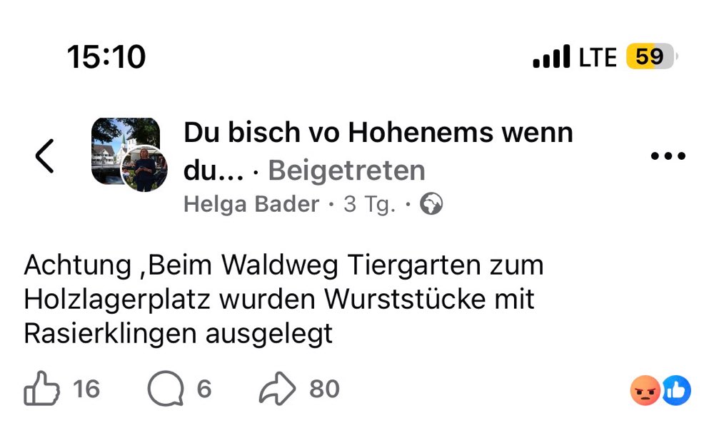 Giftköder-Wurststücke mit Rasierklingen-Profilbild