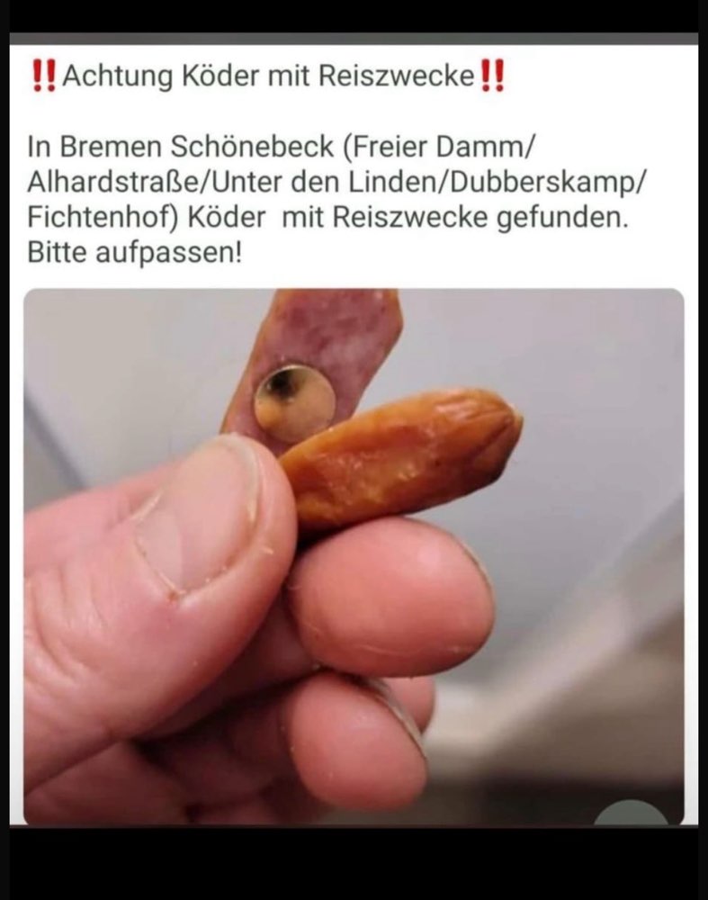 Giftköder-Wurststücke mit Reißzwecken-Profilbild