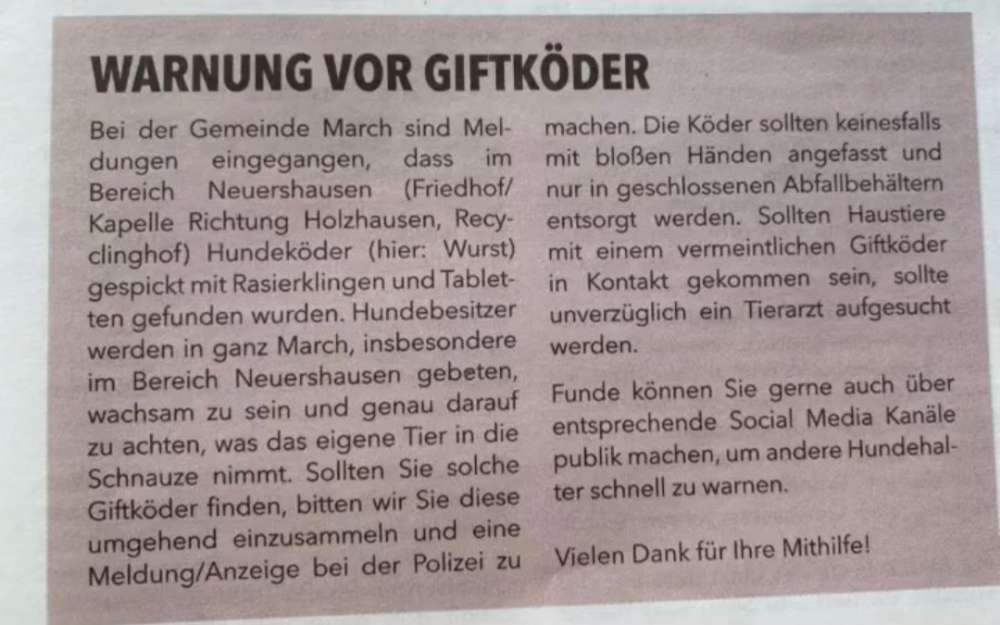 Giftköder-Giftköder Warnung Gemeindeblatt-Profilbild