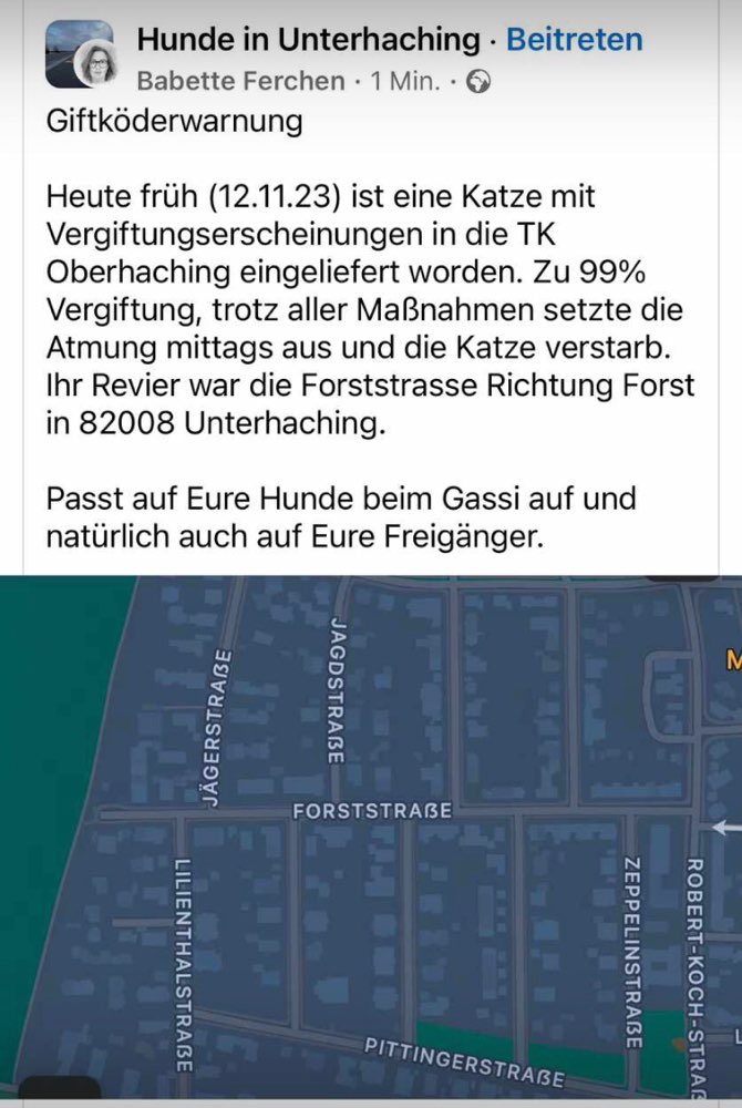 Giftköder-Giftköderwarnung aus Facebook-Profilbild