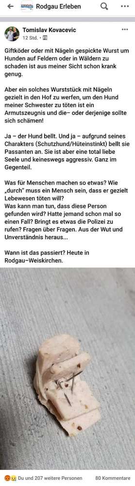 Giftköder-Wurststück mit Nägeln-Profilbild