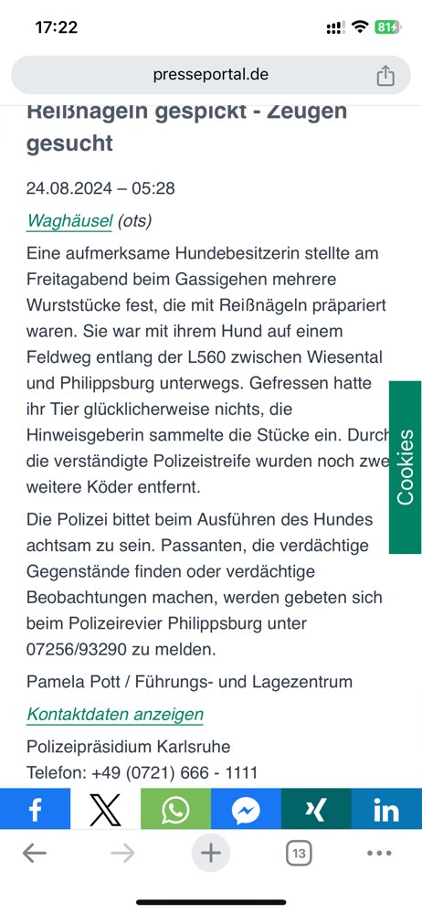 Giftköder-Wurststücke mit Reisnägel.-Profilbild