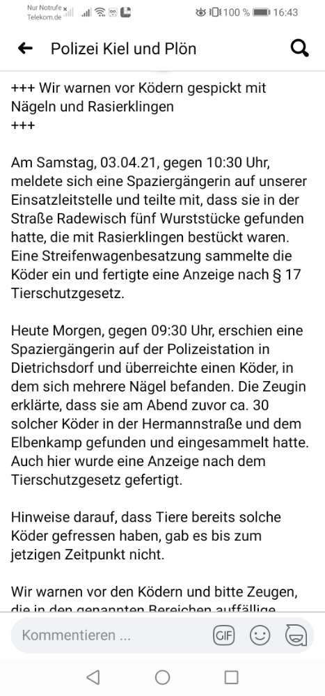 Giftköder-Polizei warnt vor Ködern mit Nägeln usw-Profilbild
