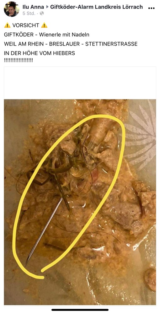 Giftköder-Wienerle mit Nägeln gegenüber Hieber-Profilbild