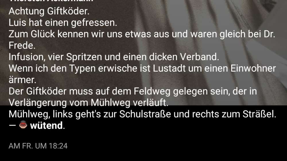 Giftköder-Giftköder!! Ein Hund war schon beim TA-Profilbild