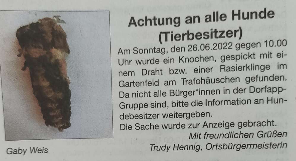 Giftköder-Knochen gespickt mit Draht/ Rasierklinge-Profilbild