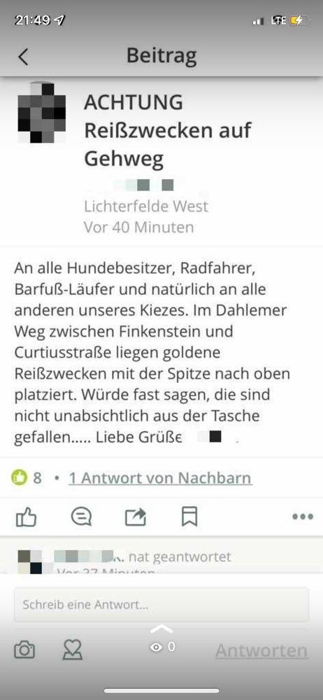 Giftköder-Reißzwecken auf dem Weg-Profilbild