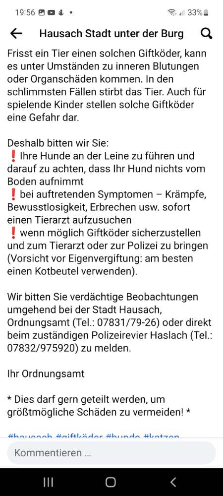 Giftköder-Warnung der Stadt Hausach-Profilbild