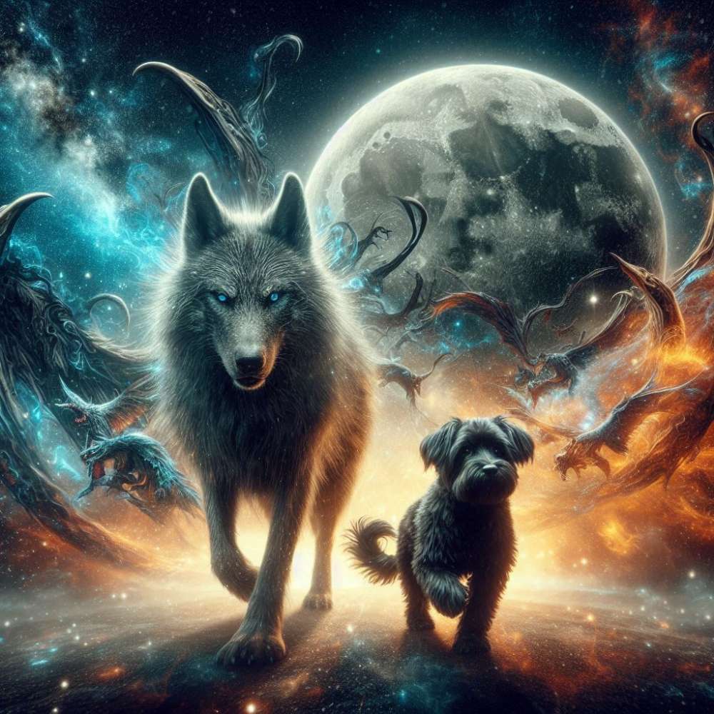 KI Wettbewerb - euer Hund mit einem Fenris Wolf Banner